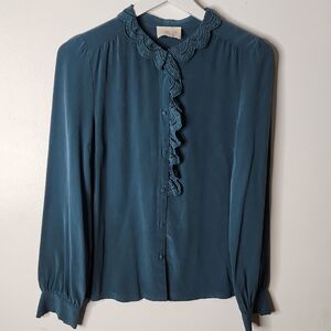 Sezane Chloe Elegant Blue Ruffle Blouse